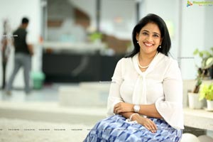 Gayatri Bhargavi in Classic White Top and Blue Skirt