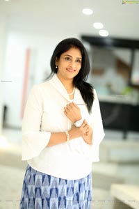 Gayatri Bhargavi in Classic White Top and Blue Skirt