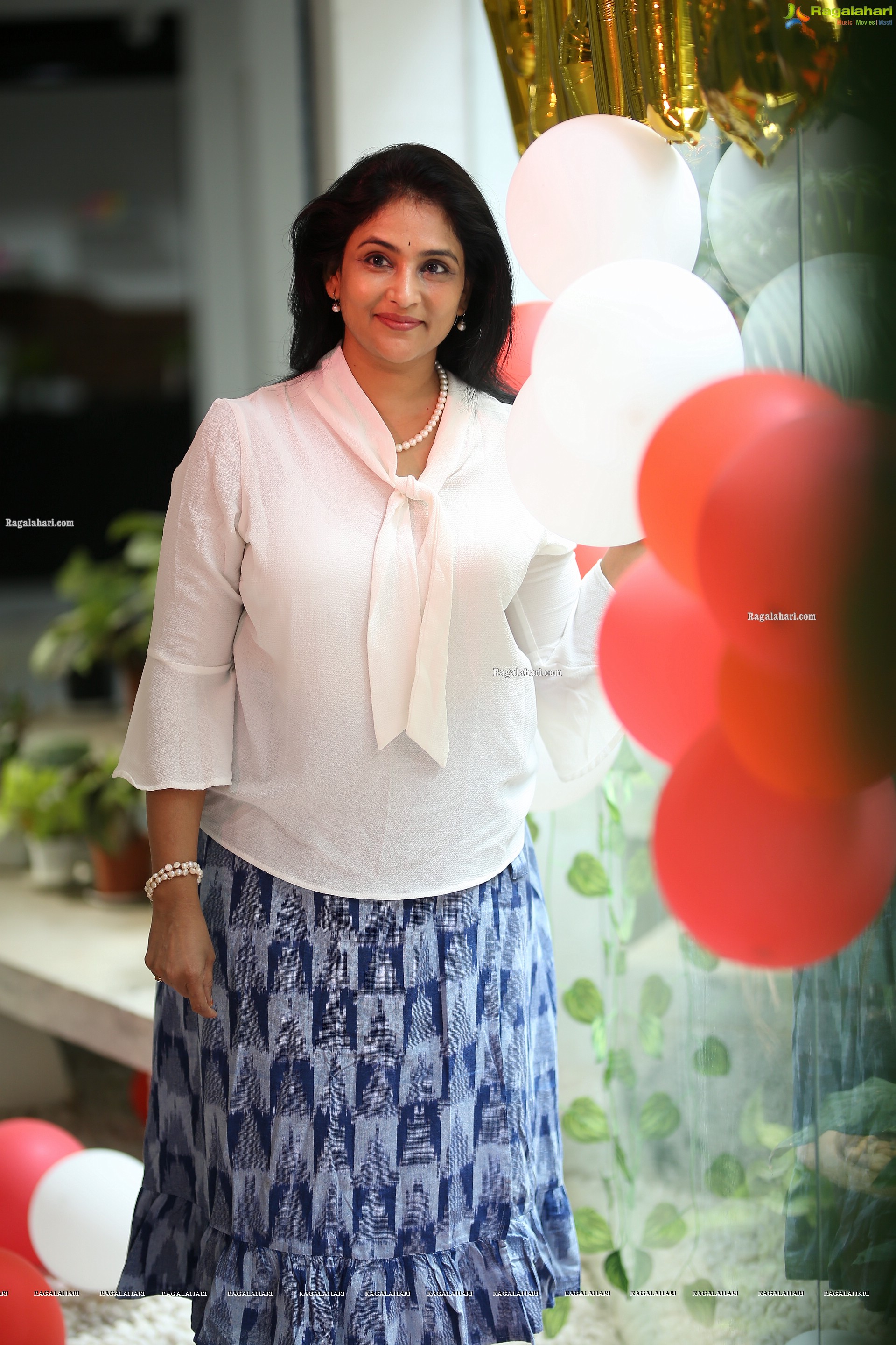 Gayatri Bhargavi in Classic White Top and Blue Skirt, HD Gallery