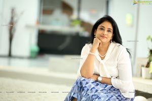 Gayatri Bhargavi in Classic White Top and Blue Skirt