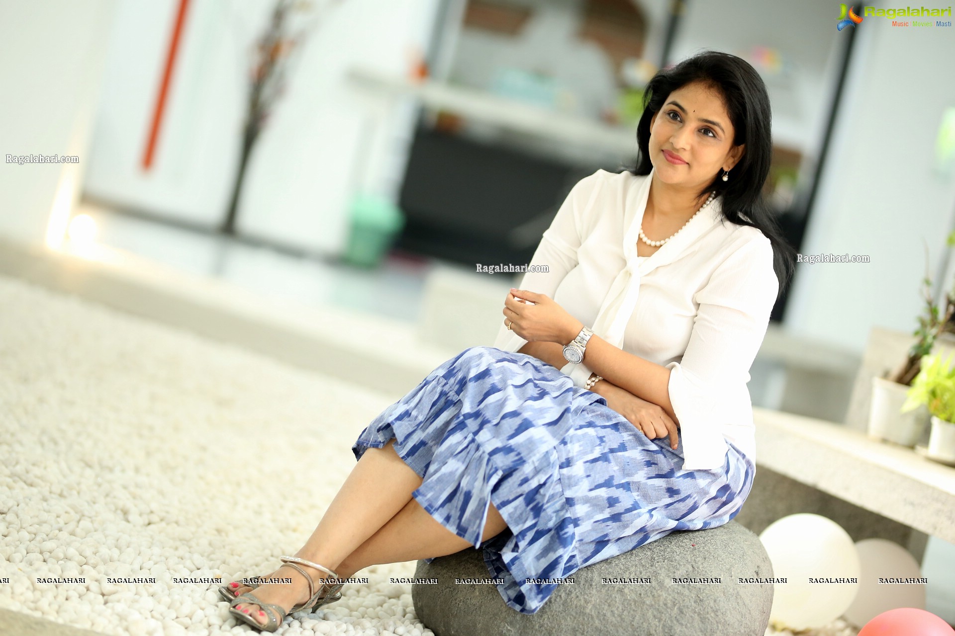 Gayatri Bhargavi in Classic White Top and Blue Skirt, HD Gallery