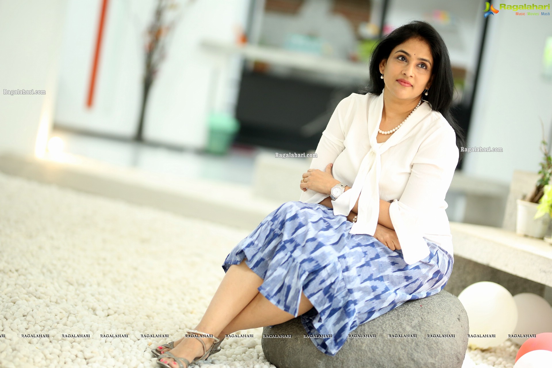 Gayatri Bhargavi in Classic White Top and Blue Skirt, HD Gallery