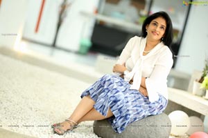 Gayatri Bhargavi in Classic White Top and Blue Skirt