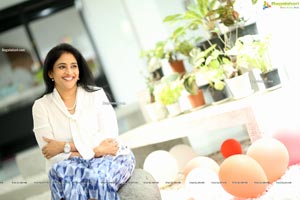 Gayatri Bhargavi in Classic White Top and Blue Skirt