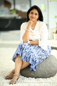 Gayatri Bhargavi in Classic White Top and Blue Skirt