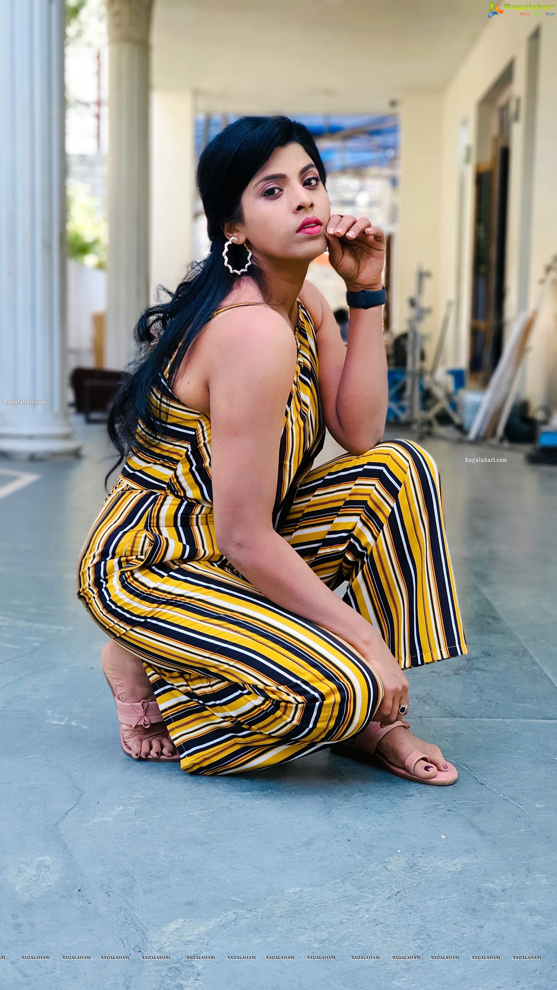 Manisha Pillai in Striped Jumpsuit, HD Photo Gallery
