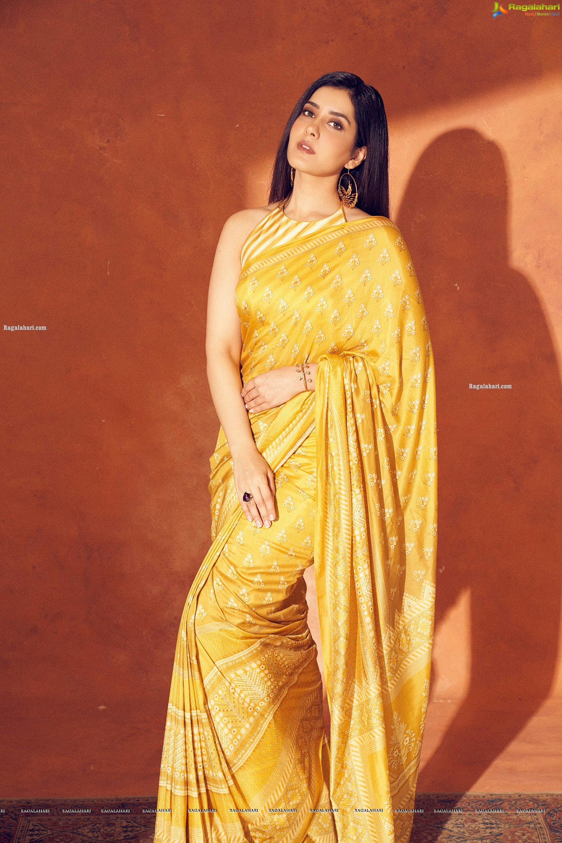 Raashi Khanna Wears a Sheer Yellow Saree - HD Gallery