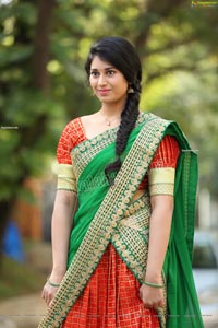 Akhila Ram in Red and Green Half saree Exclusive Shoot