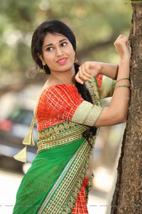 Akhila Ram in Red and Green Half saree Exclusive Shoot