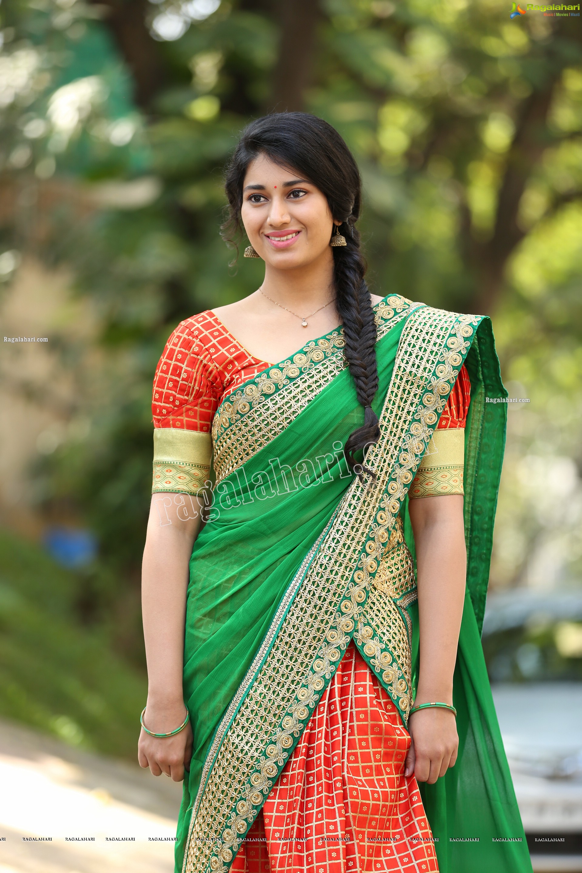 Akhila Ram in Red and Green Classic Combination Half saree, Exclusive Photo Shoot