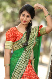 Akhila Ram in Red and Green Half saree Exclusive Shoot