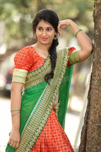 Akhila Ram in Red and Green Half saree Exclusive Shoot