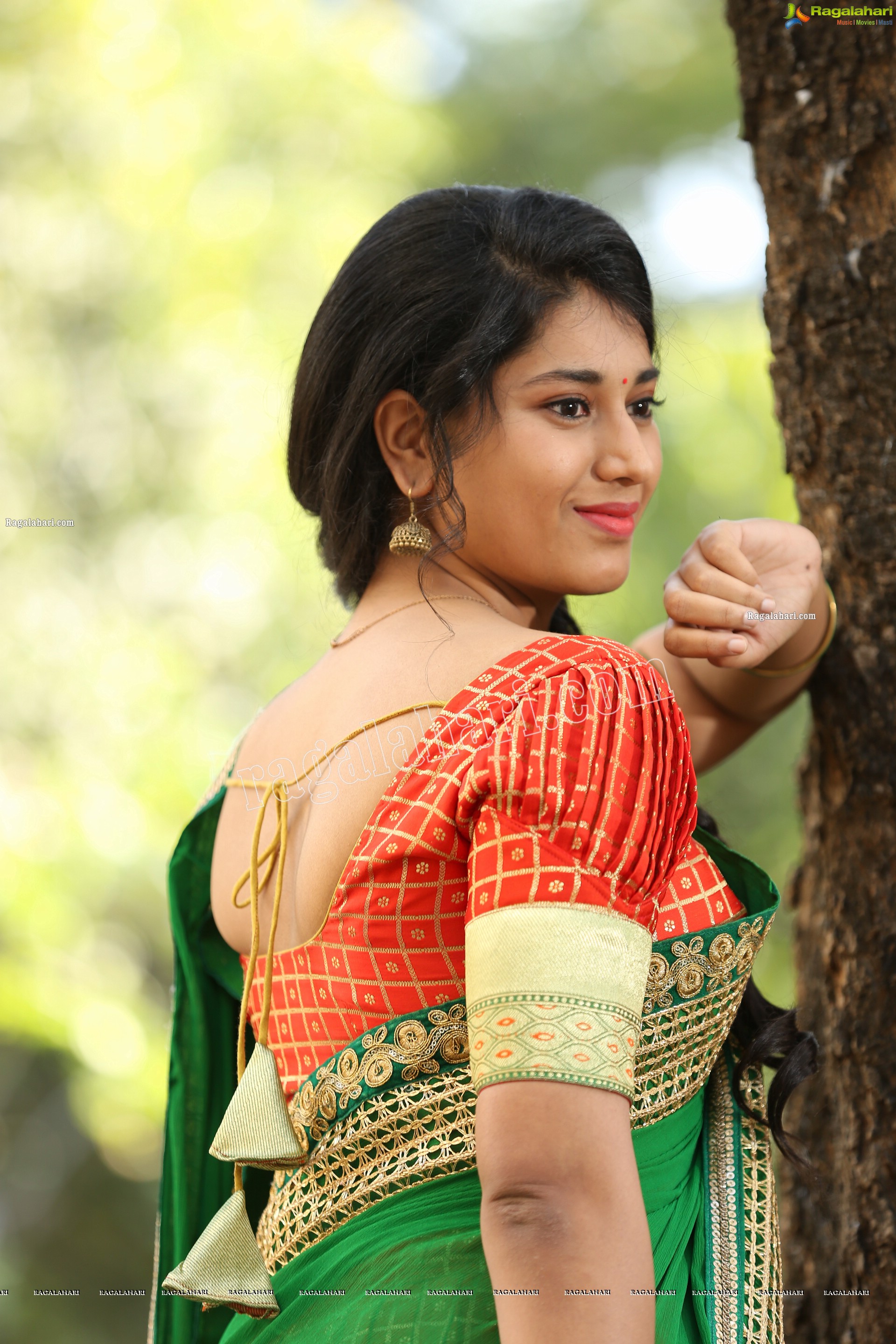 Akhila Ram in Red and Green Classic Combination Half saree, Exclusive Photo Shoot