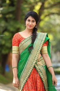 Akhila Ram in Red and Green Half saree Exclusive Shoot