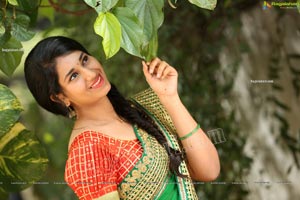 Akhila Ram in Red and Green Half saree Exclusive Shoot