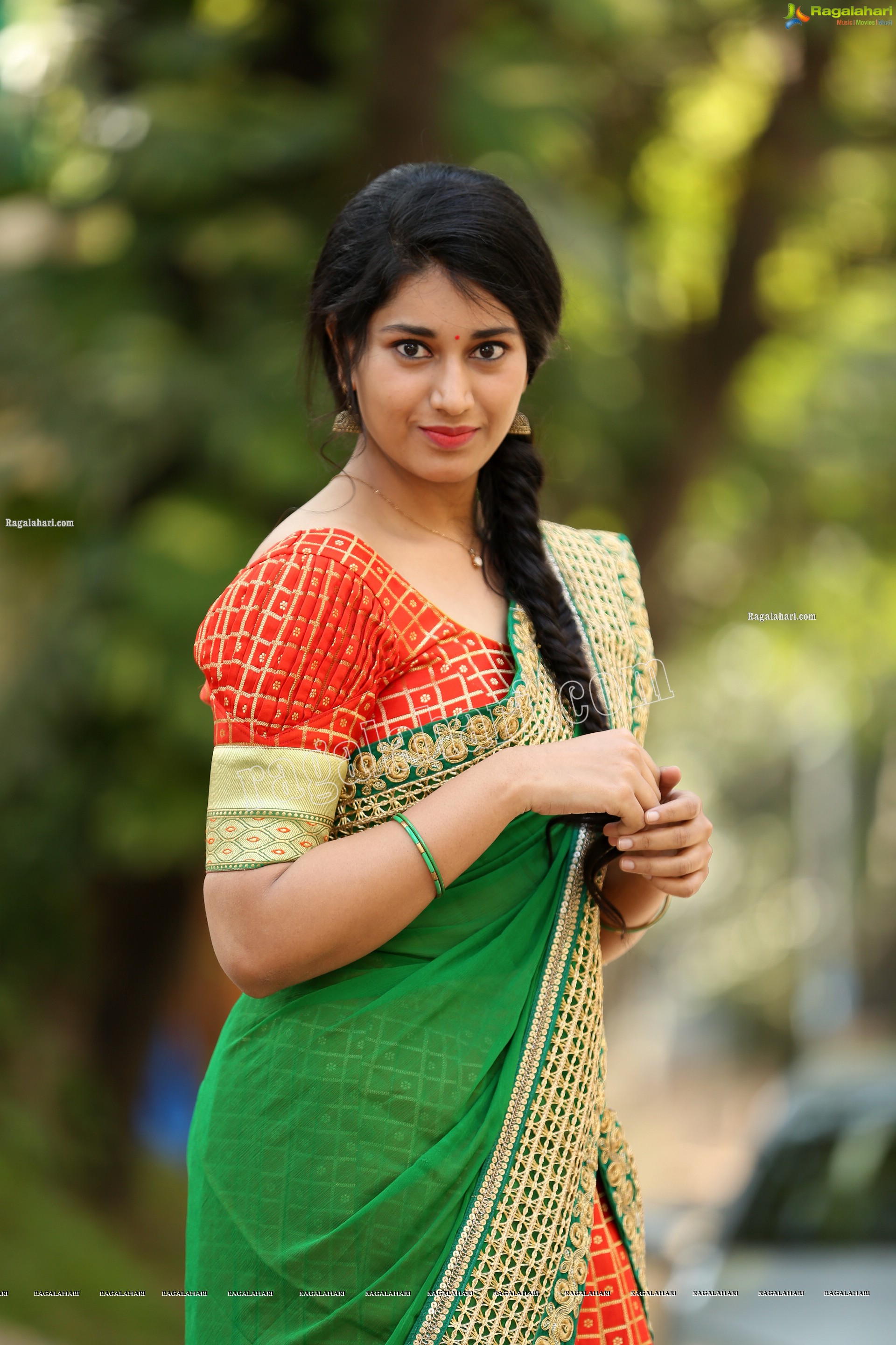 Akhila Ram in Red and Green Classic Combination Half saree, Exclusive Photo Shoot