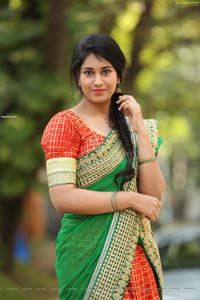 Akhila Ram in Red and Green Half saree Exclusive Shoot