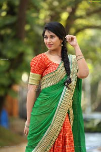 Akhila Ram in Red and Green Half saree Exclusive Shoot