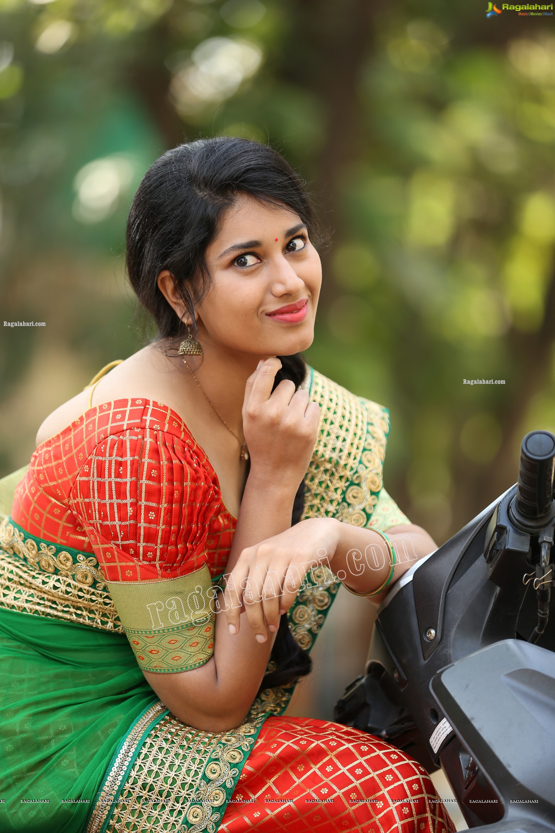 Akhila Ram in Red and Green Classic Combination Half saree, Exclusive Photo Shoot