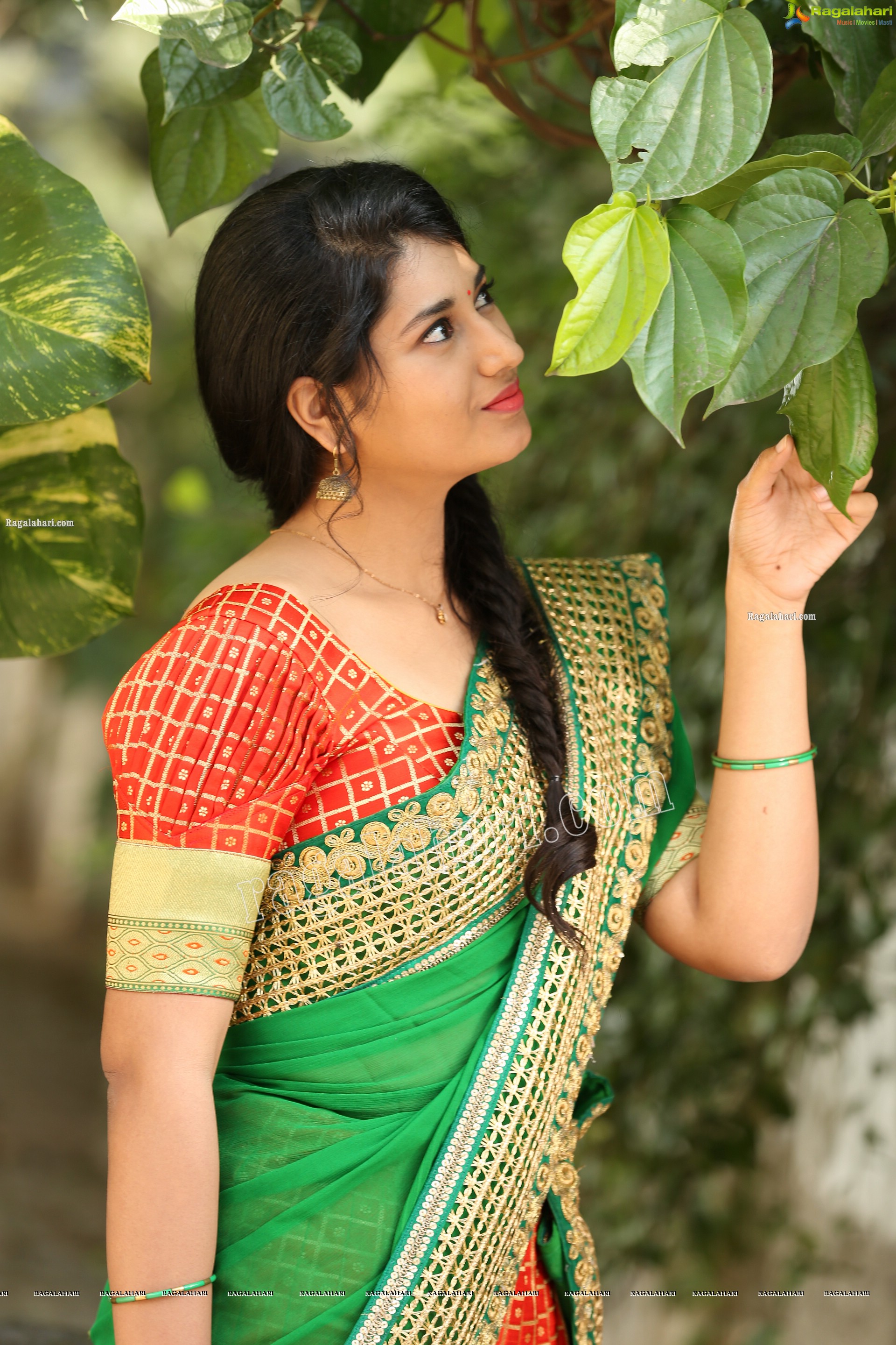 Akhila Ram in Red and Green Classic Combination Half saree, Exclusive Photo Shoot