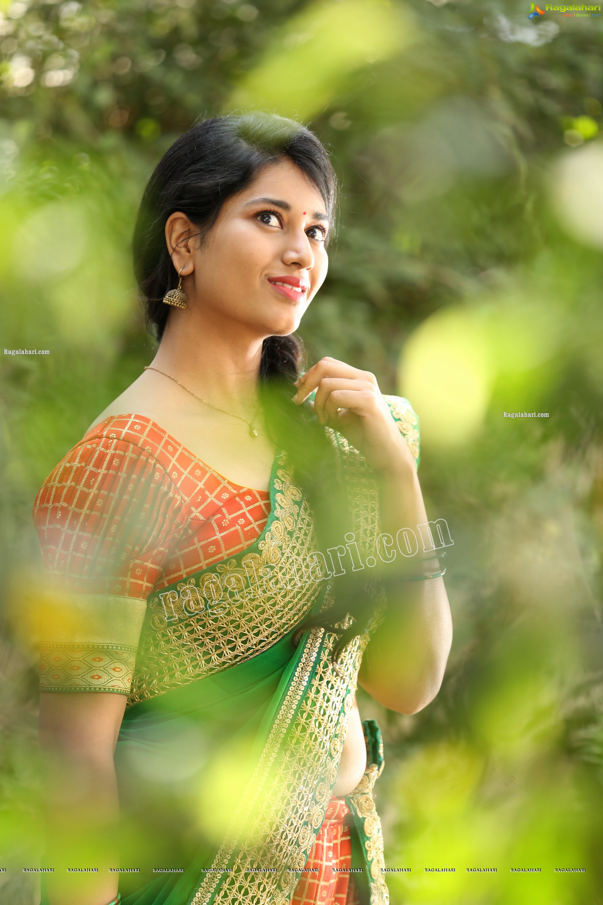 Akhila Ram in Red and Green Classic Combination Half saree, Exclusive Photo Shoot