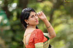 Akhila Ram in Red and Green Half saree Exclusive Shoot