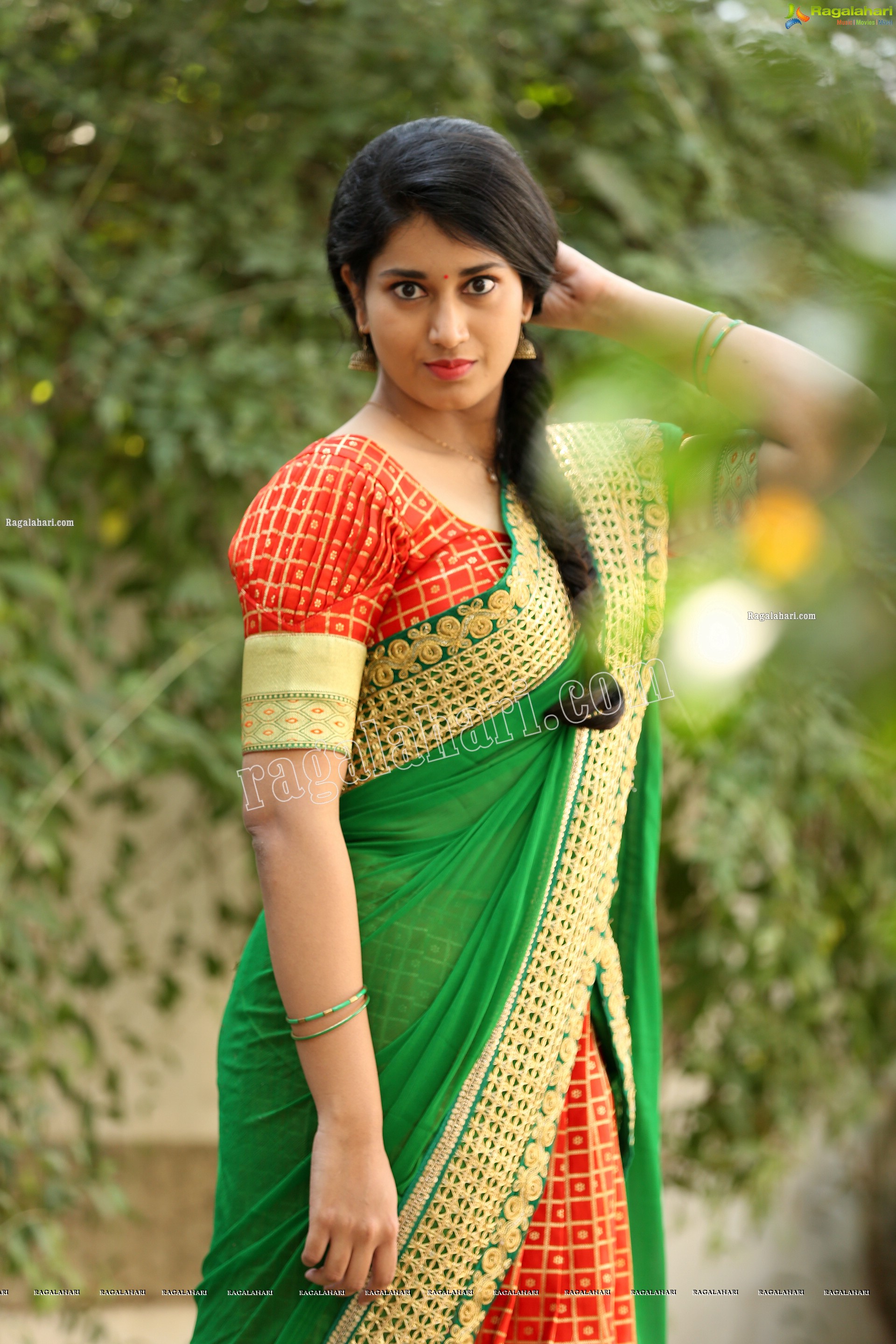 Akhila Ram in Red and Green Classic Combination Half saree, Exclusive Photo Shoot