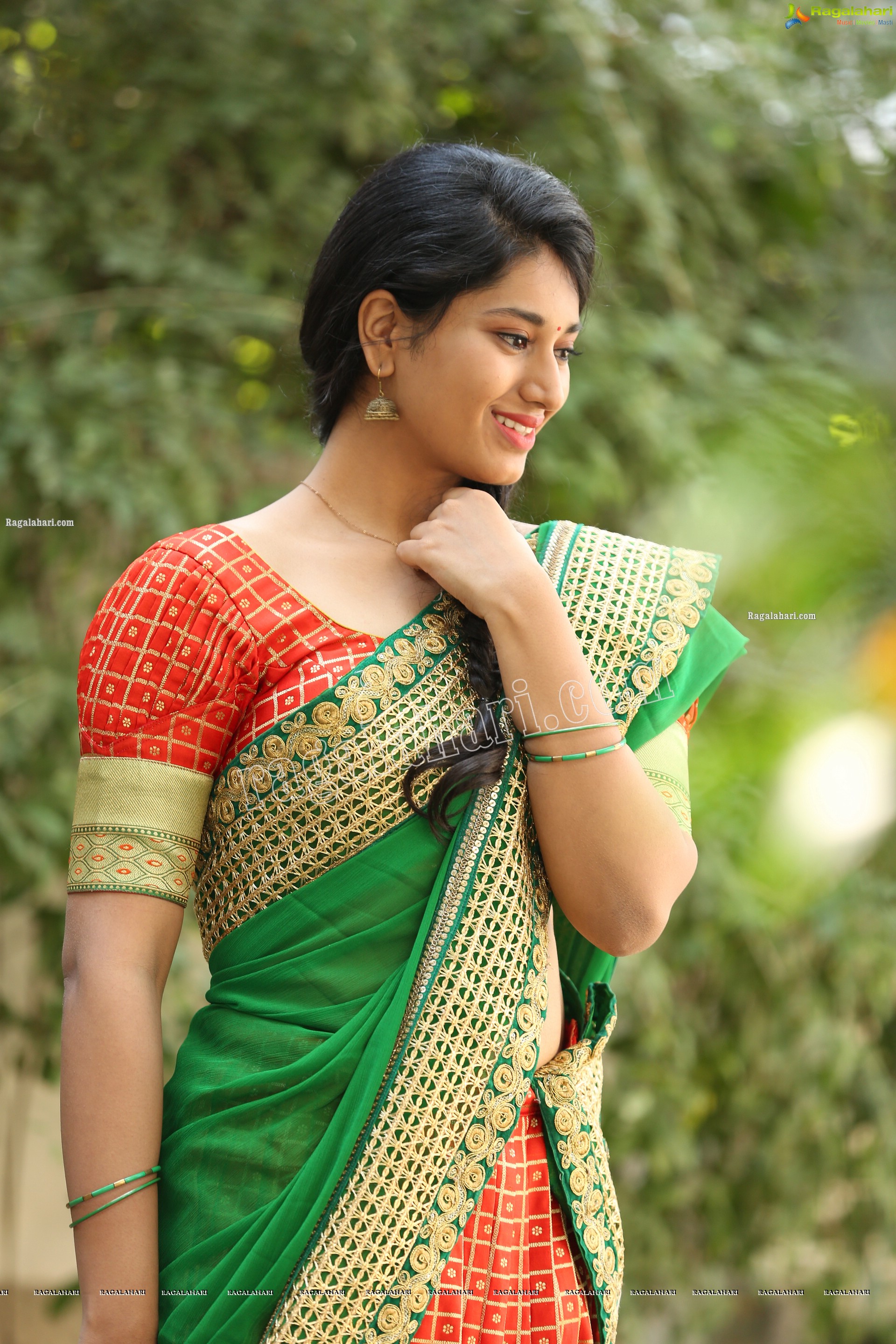 Akhila Ram in Red and Green Classic Combination Half saree, Exclusive Photo Shoot