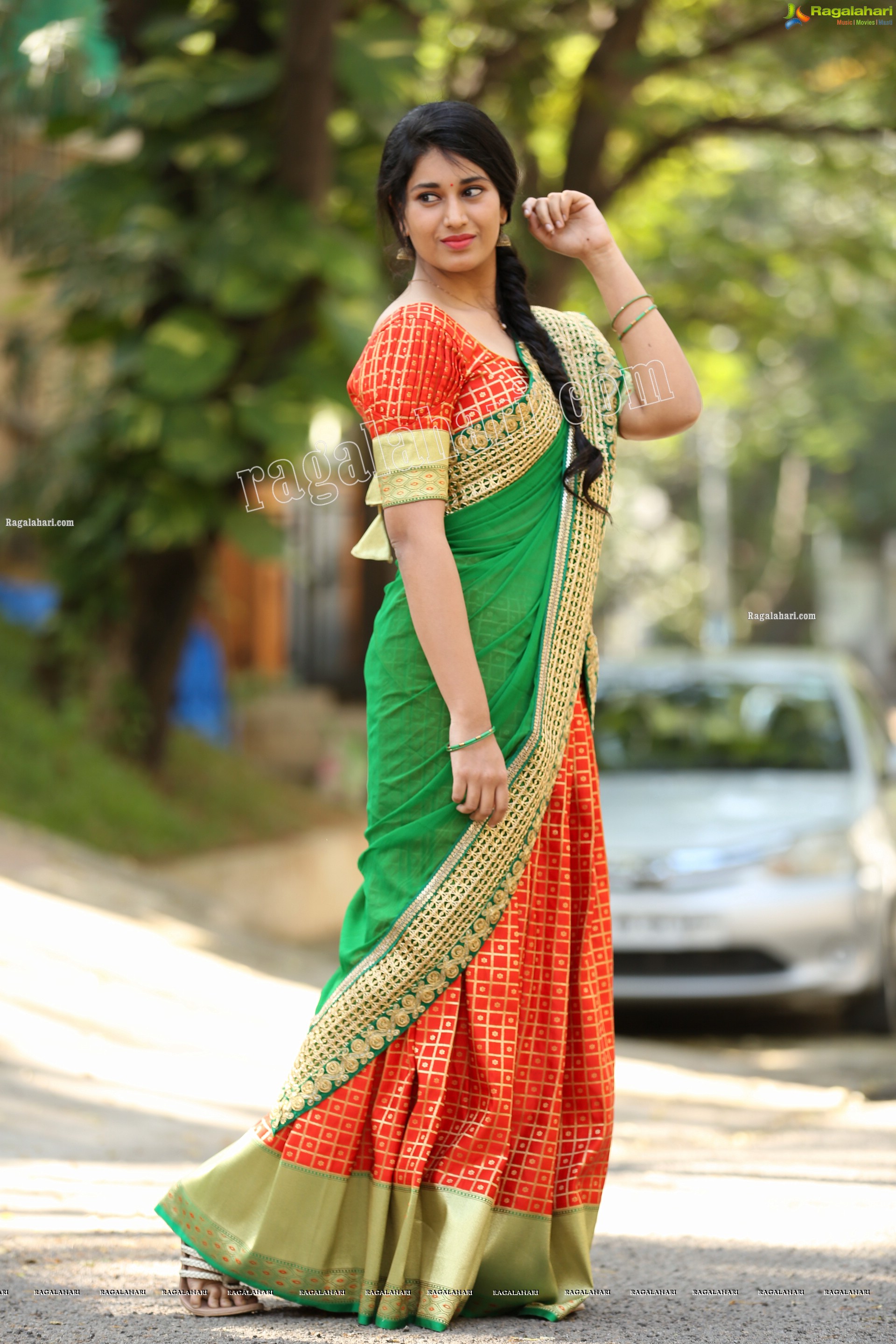 Akhila Ram in Red and Green Classic Combination Half saree, Exclusive Photo Shoot