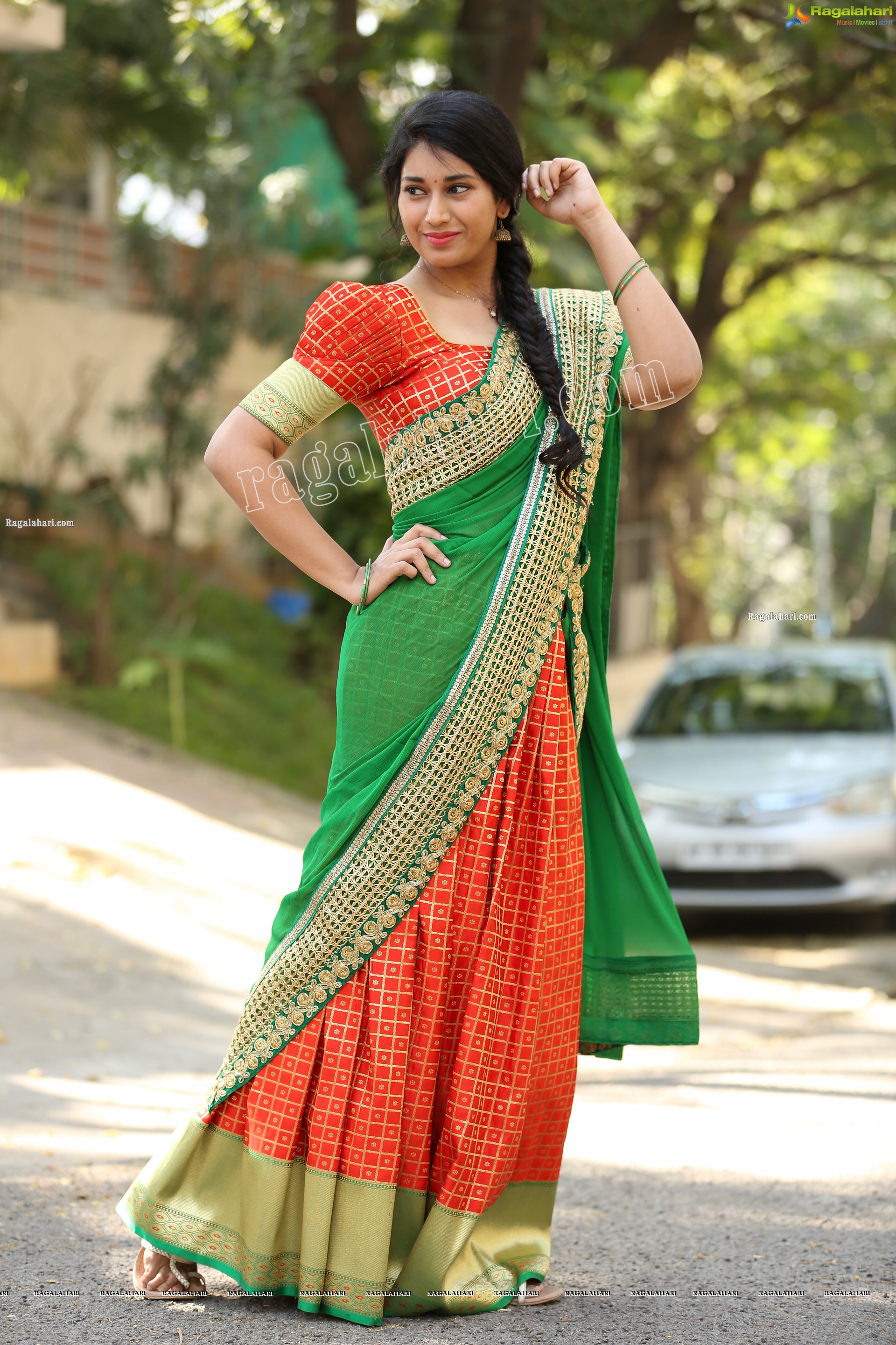 Akhila Ram in Red and Green Classic Combination Half saree, Exclusive Photo Shoot