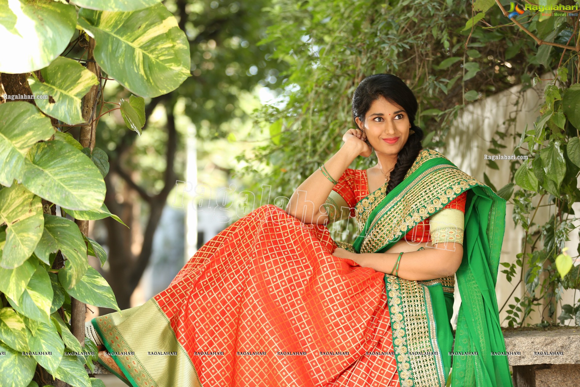 Akhila Ram in Red and Green Classic Combination Half saree, Exclusive Photo Shoot