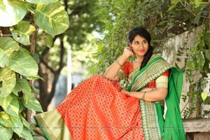 Akhila Ram in Red and Green Half saree Exclusive Shoot