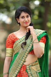 Akhila Ram in Red and Green Half saree Exclusive Shoot