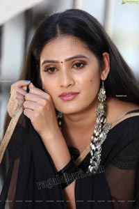 Anusha Parada in Black Saree With Gold Border