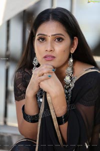 Anusha Parada in Black Saree With Gold Border