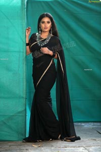 Anusha Parada in Black Saree With Gold Border