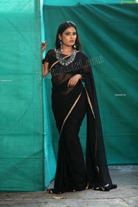 Anusha Parada in Black Saree With Gold Border