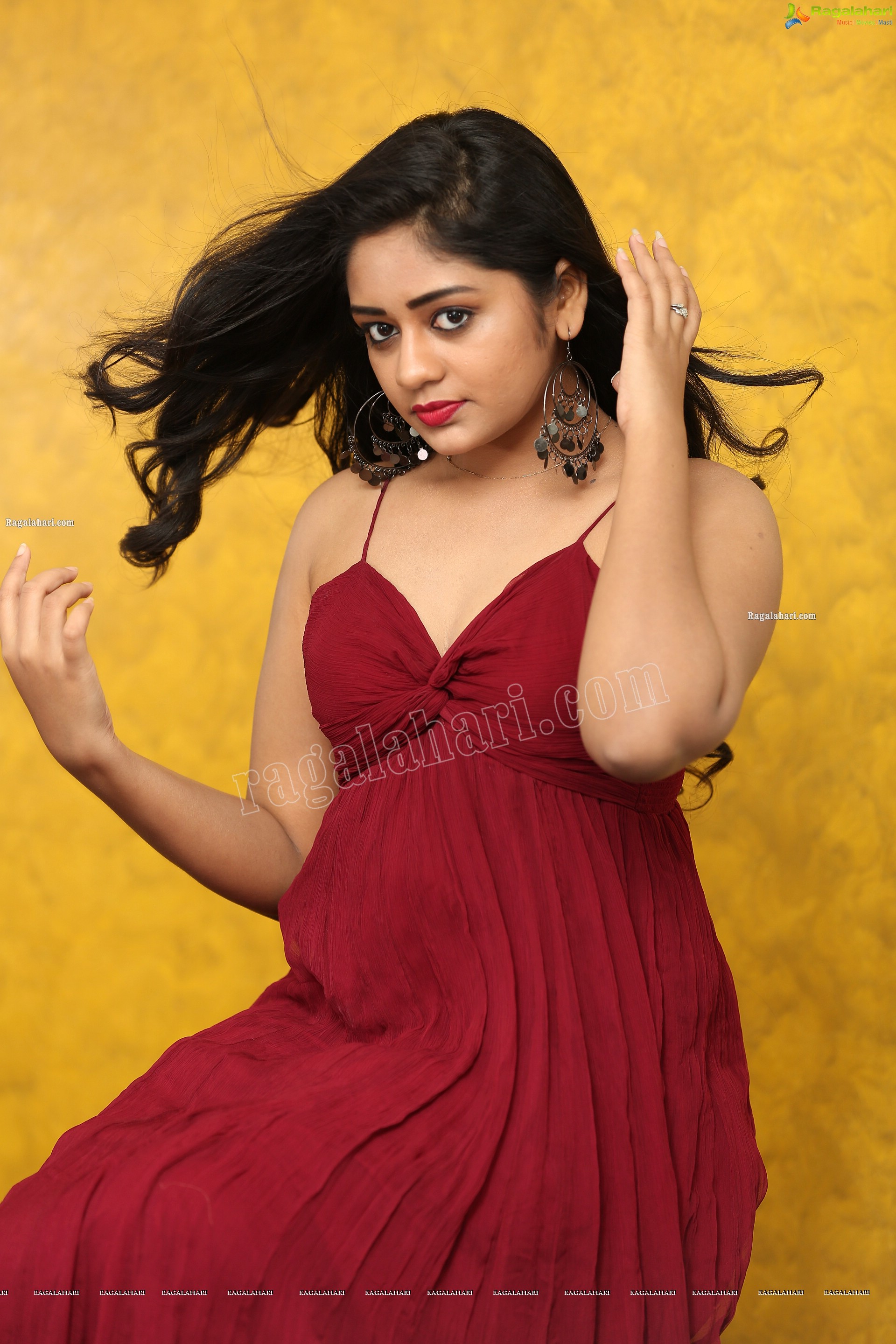 Deepa Umapathy in Red Spaghetti Strap Knot Front Dress, Exclusive Photo Shoot