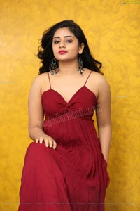 Deepa Umapathy in Red Spaghetti Strap Knot Front Dress