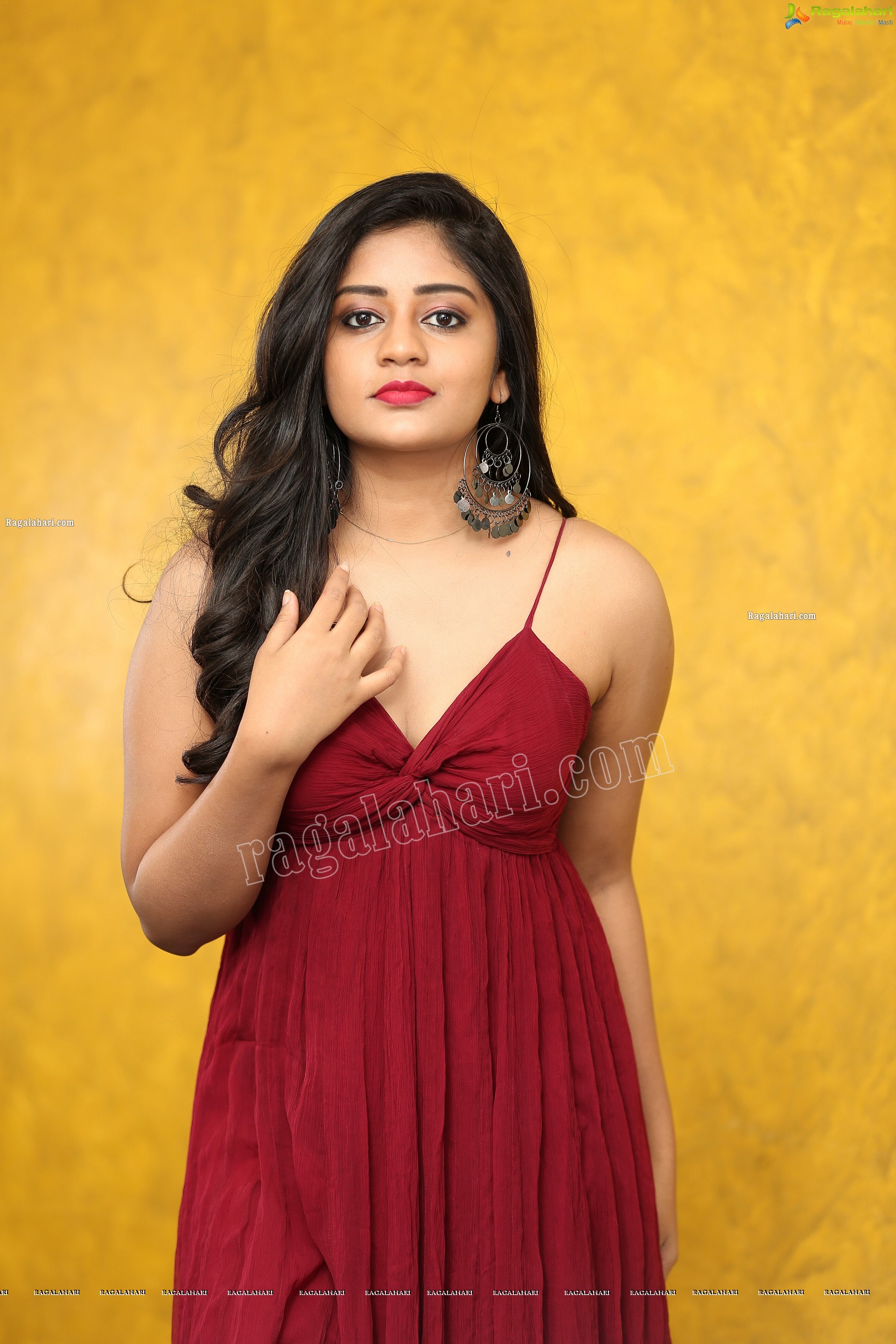 Deepa Umapathy in Red Spaghetti Strap Knot Front Dress, Exclusive Photo Shoot