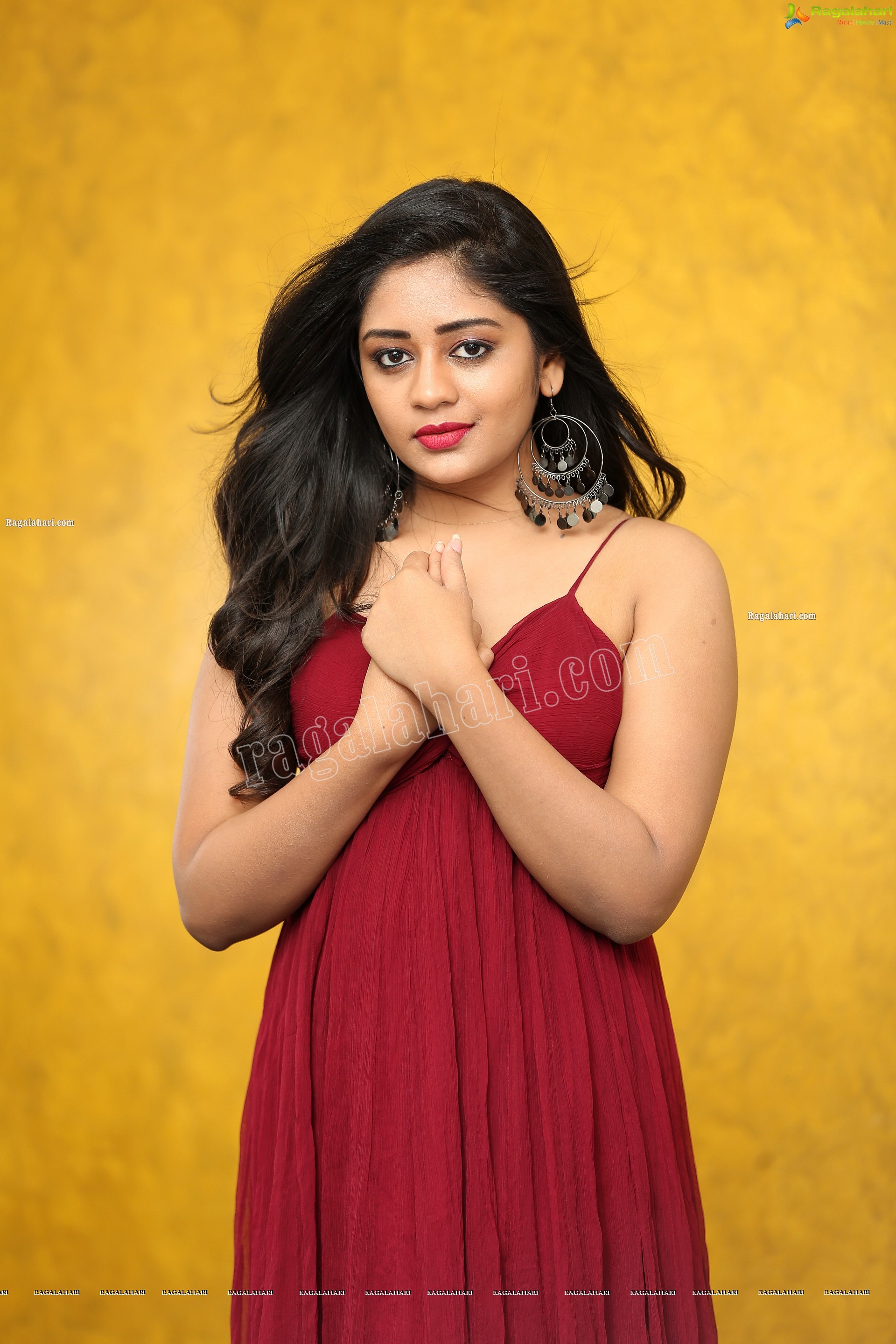 Deepa Umapathy in Red Spaghetti Strap Knot Front Dress, Exclusive Photo Shoot