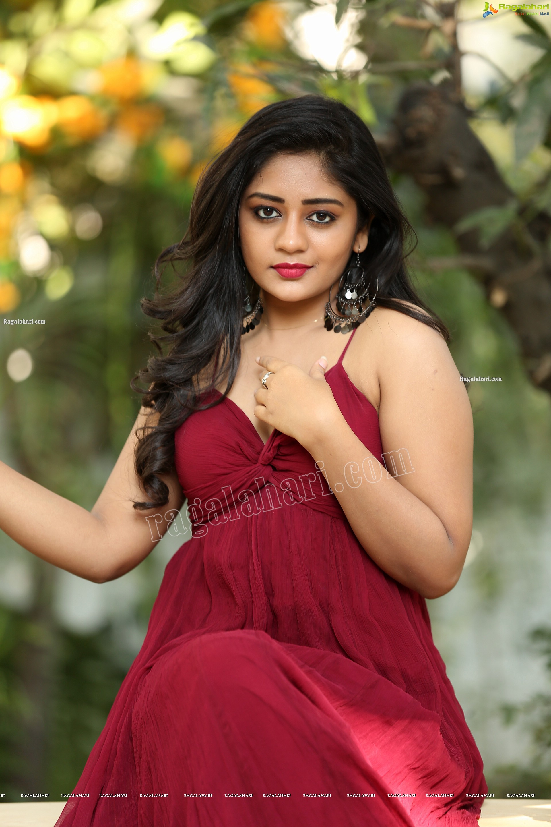 Deepa Umapathy in Red Spaghetti Strap Knot Front Dress, Exclusive Photo Shoot