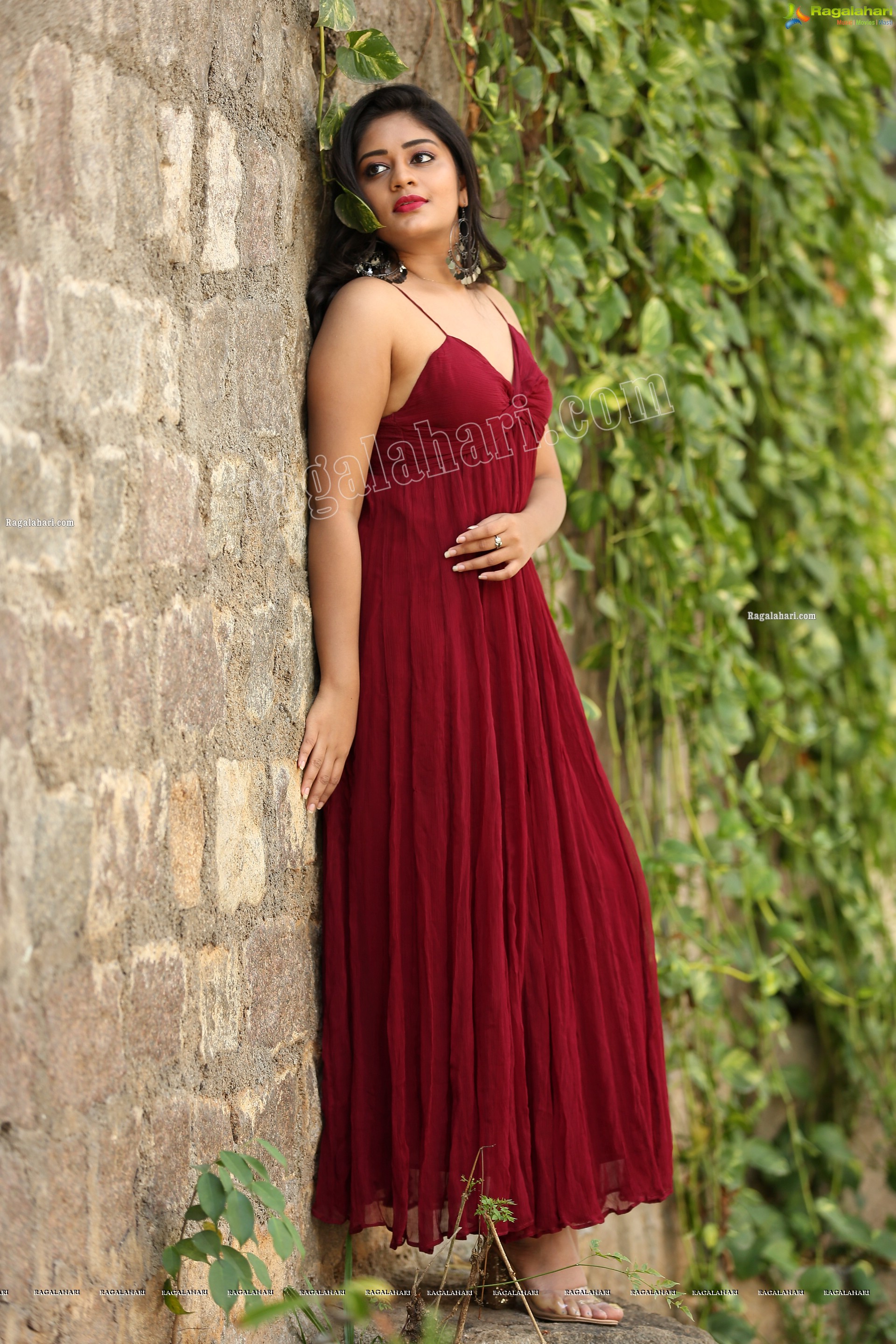 Deepa Umapathy in Red Spaghetti Strap Knot Front Dress, Exclusive Photo Shoot