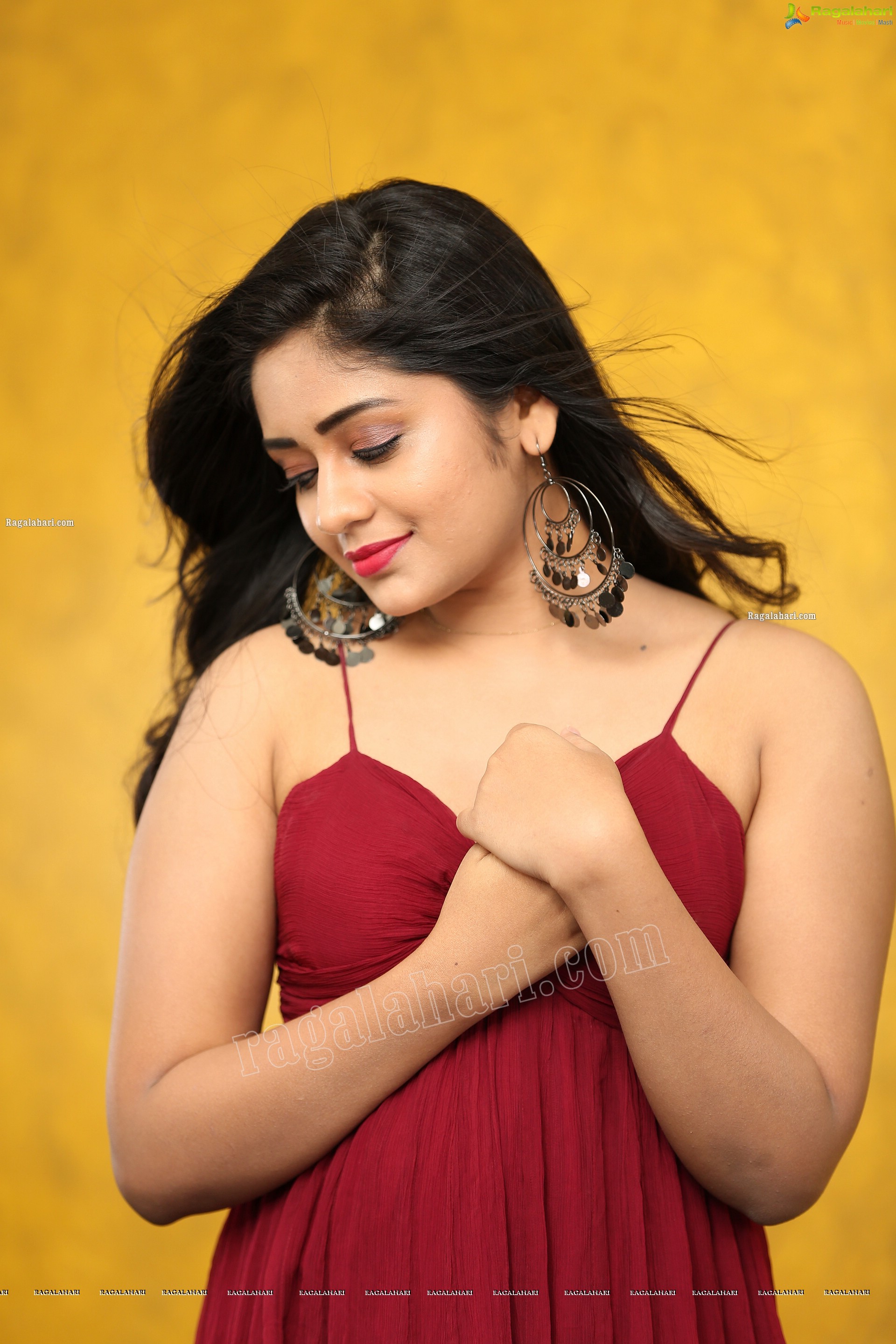 Deepa Umapathy in Red Spaghetti Strap Knot Front Dress, Exclusive Photo Shoot