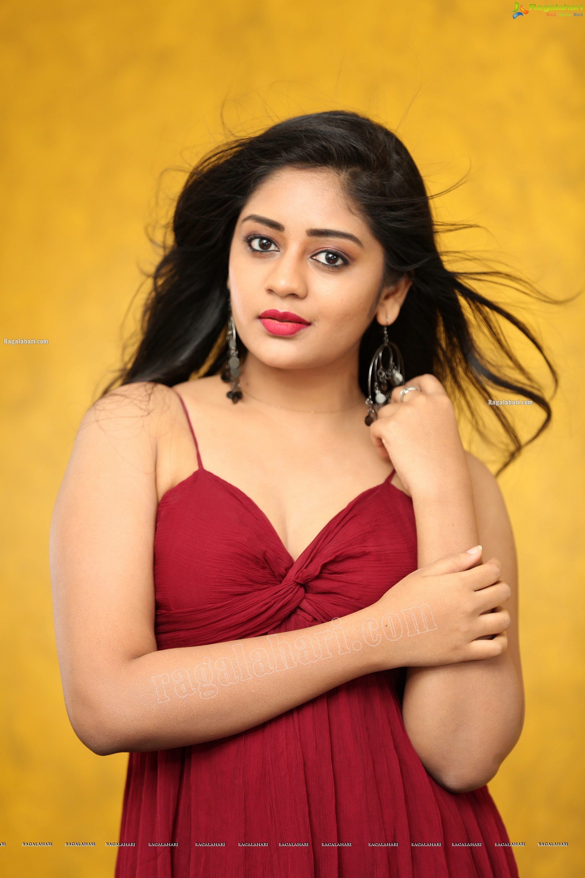 Deepa Umapathy in Red Spaghetti Strap Knot Front Dress, Exclusive Photo Shoot