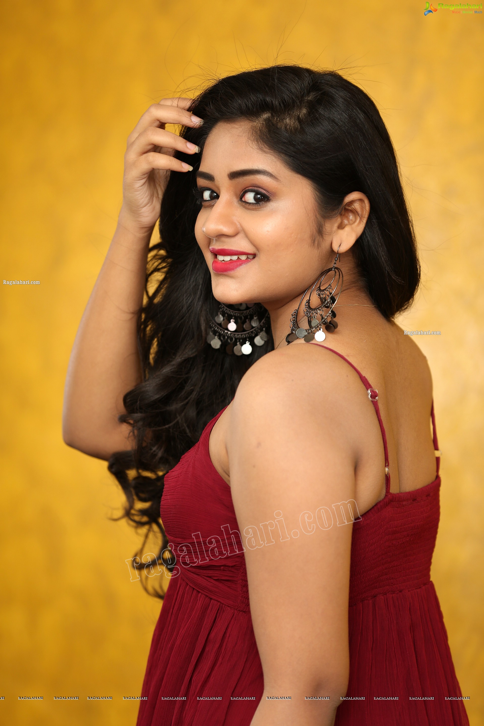 Deepa Umapathy in Red Spaghetti Strap Knot Front Dress, Exclusive Photo Shoot