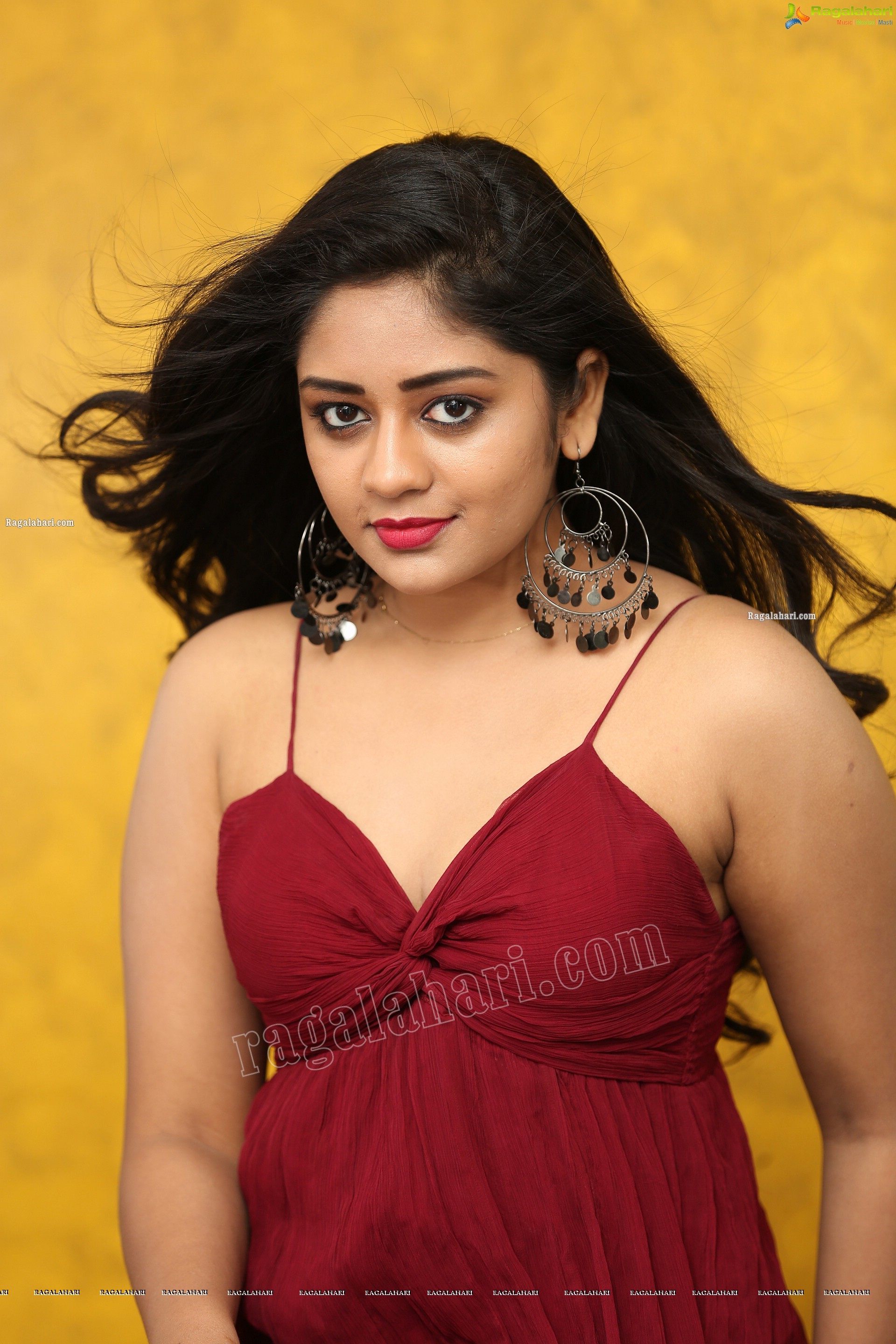 Deepa Umapathy in Red Spaghetti Strap Knot Front Dress, Exclusive Photo Shoot