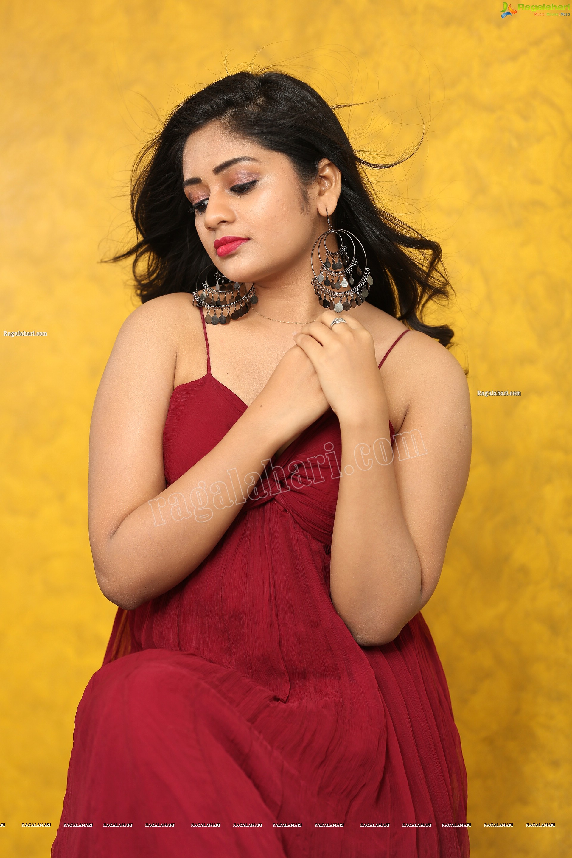 Deepa Umapathy in Red Spaghetti Strap Knot Front Dress, Exclusive Photo Shoot