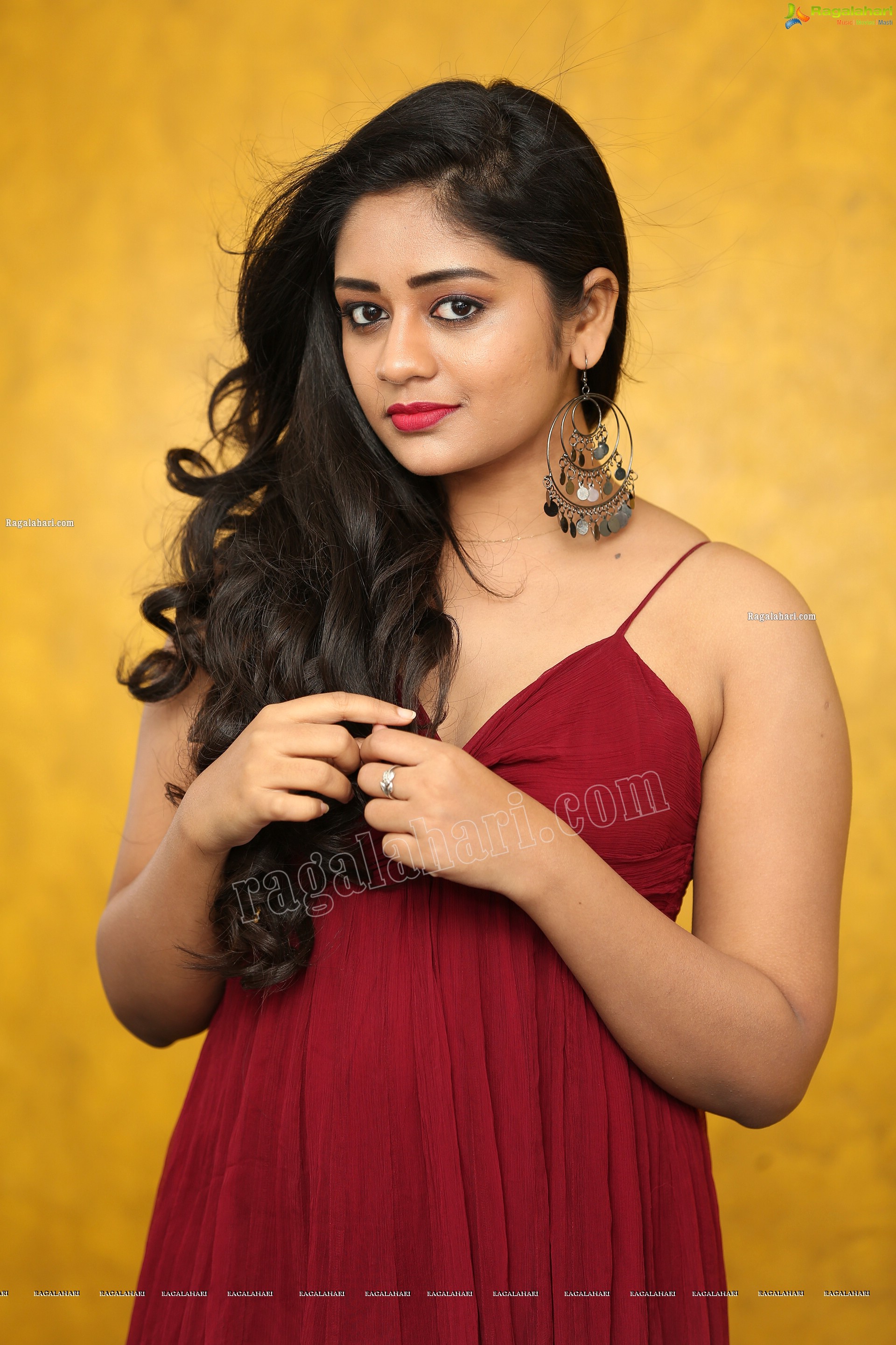 Deepa Umapathy in Red Spaghetti Strap Knot Front Dress, Exclusive Photo Shoot