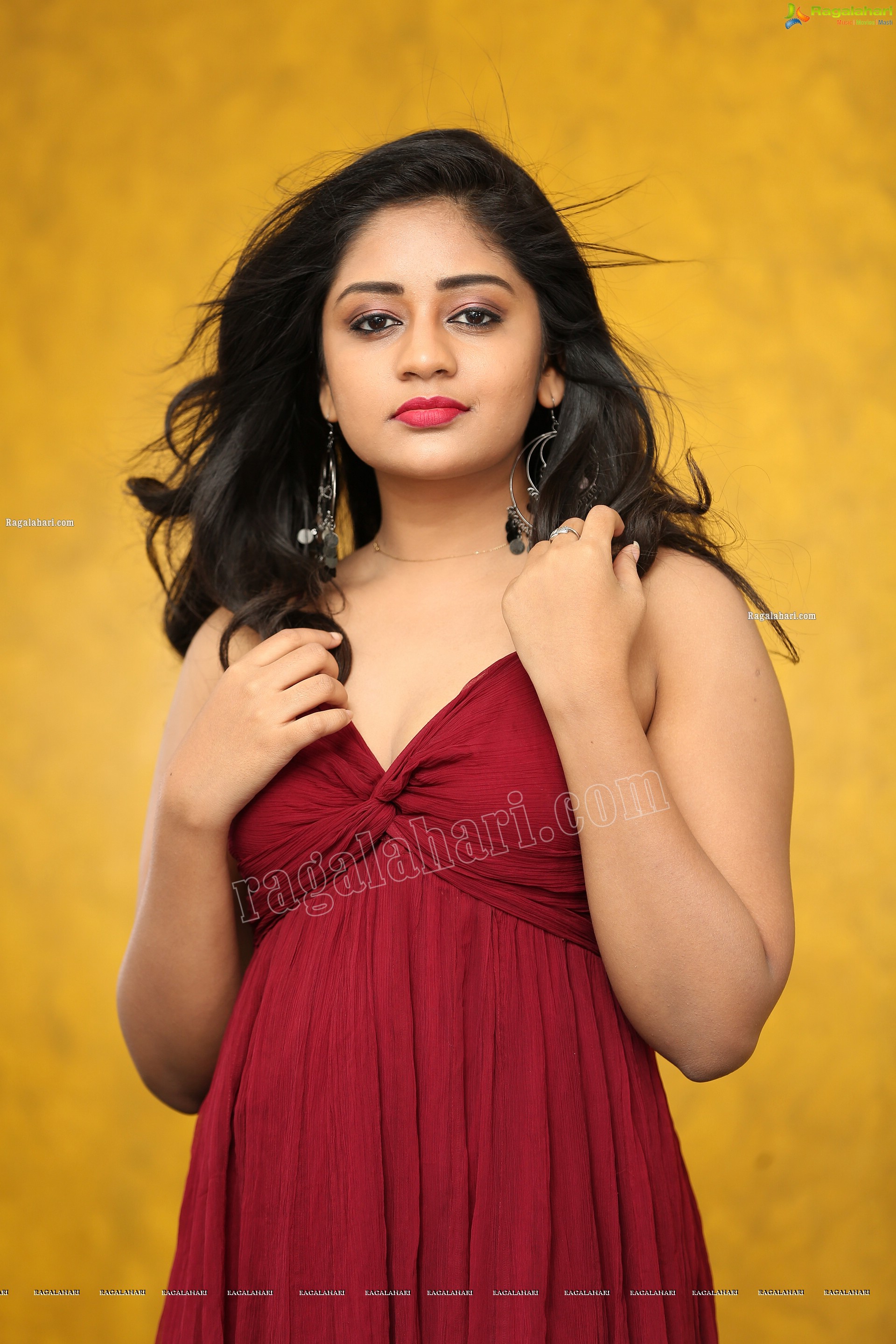 Deepa Umapathy in Red Spaghetti Strap Knot Front Dress, Exclusive Photo Shoot